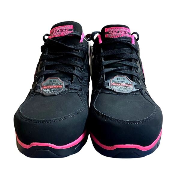 Skechers Women's Work Sneaker 11 Black Pink Alloy Toe Slip Resistant NEW - Picture 9 of 10